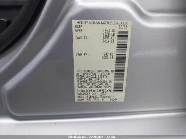 Nissan Altima 2.5 Sr 2019 1N4BL4CV5KC169100 Image 15