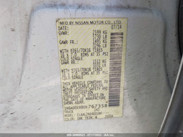 1N6AD0ER8EN767358 Nissan Frontier Sv