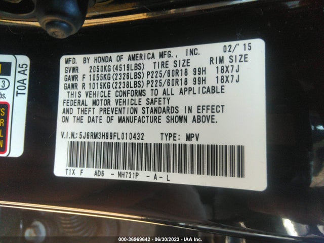 Honda Cr-v Touring 2015 5J6RM3H99FL010432 Image 9