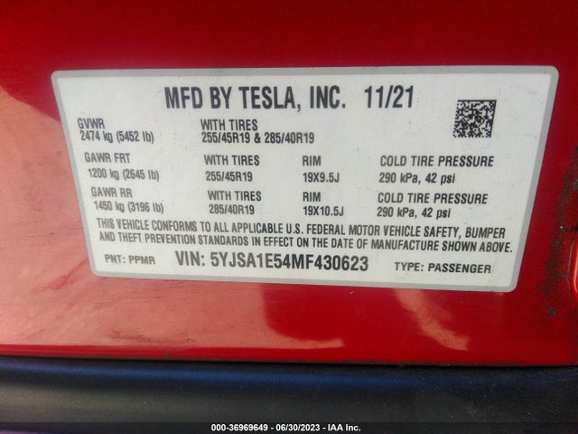 Tesla Model S Long Range 2021 5YJSA1E54MF430623 Image 15