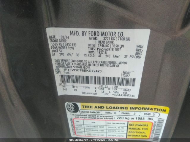 1FTFW1CF8EKD72423 Ford F-150 Xl/stx/xlt/fx2/lariat