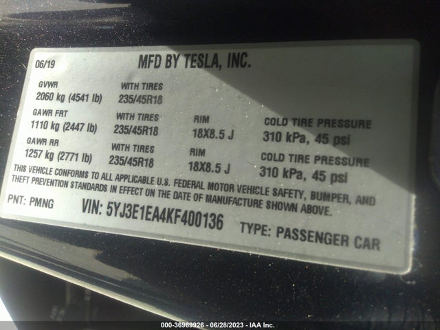 Tesla Model 3 Range 2019 5YJ3E1EA4KF400136 Image 16