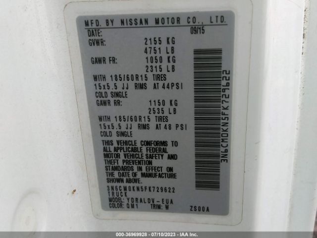 3N6CM0KN5FK729622 Nissan Nv200 S