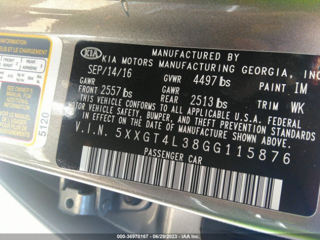 5XXGT4L38GG115876 KIA Optima Lx