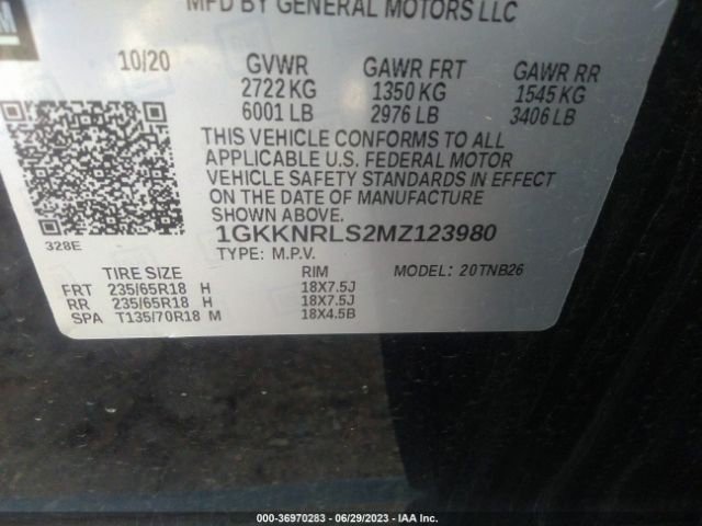 1GKKNRLS2MZ123980 GMC ACADIA SLE