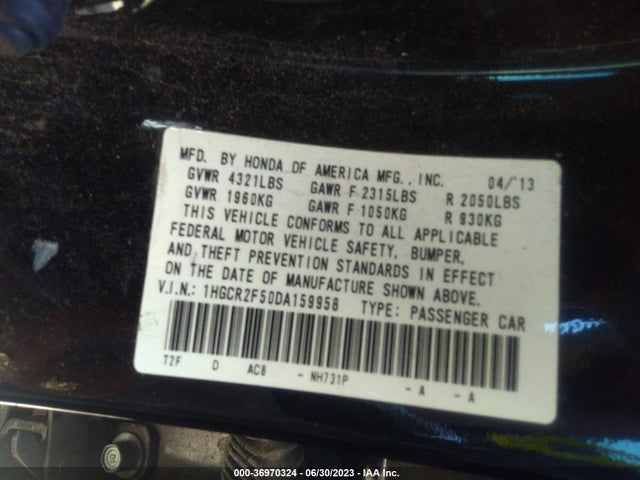 2013 HONDA ACCORD SDN SPORT VIN: 1HGCR2F50DA159958