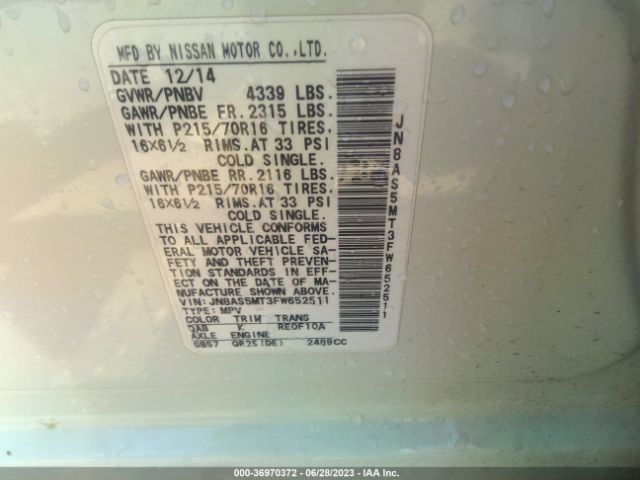 JN8AS5MT3FW652511 Nissan Rogue Select S