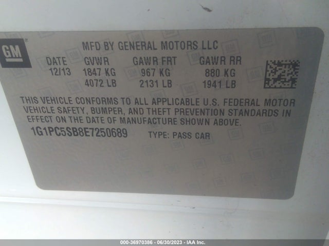 2014 CHEVROLET CRUZE 1LT VIN: 1G1PC5SB8E7250689