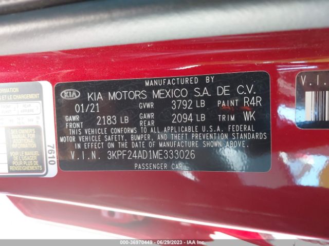 3KPF24AD1ME333026 KIA Forte Lxs