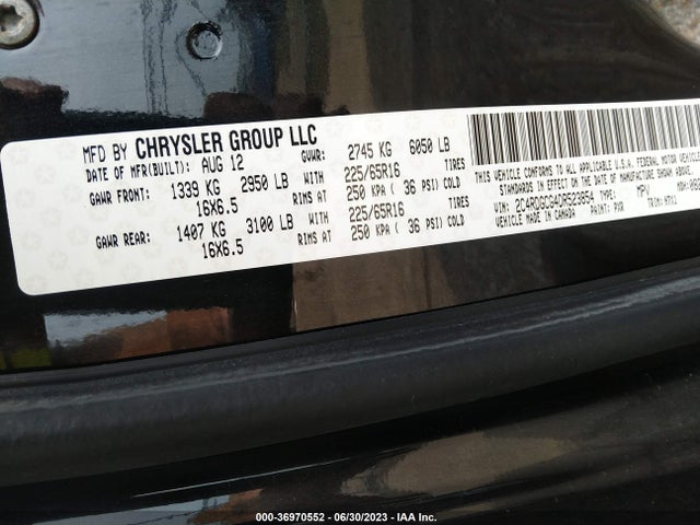 2013 DODGE GRAND CARAVAN SXT VIN: 2C4RDGCG4DR523854