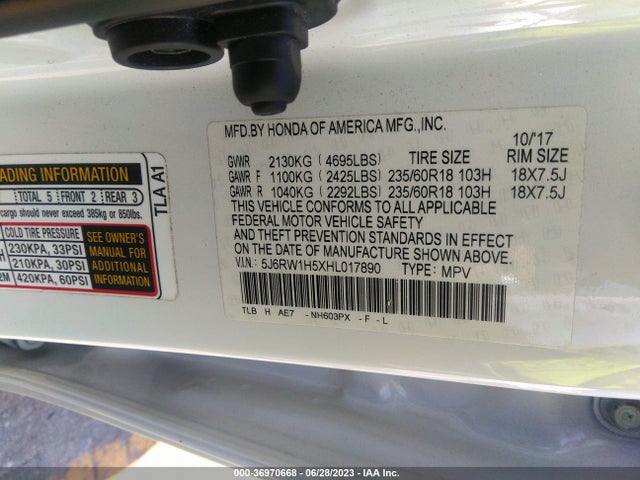 Honda CR-V EX 2017 5J6RW1H5XHL017890 Image 9