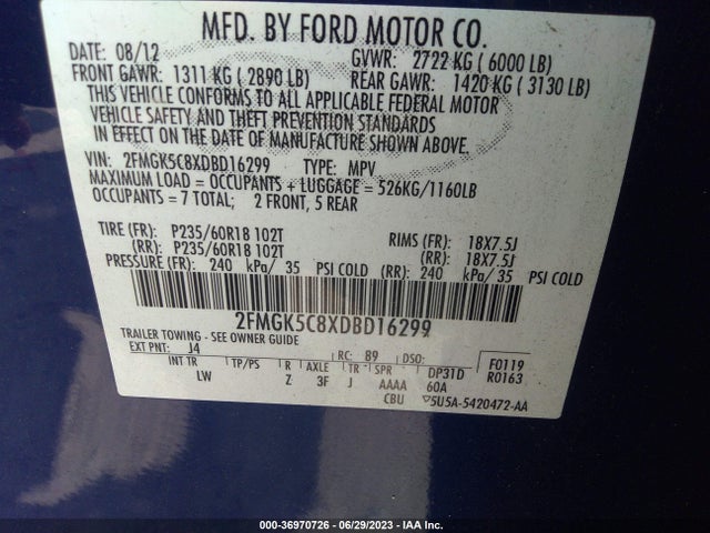 2013 FORD FLEX 2FMGK5C8XDBD16299 Photo 8