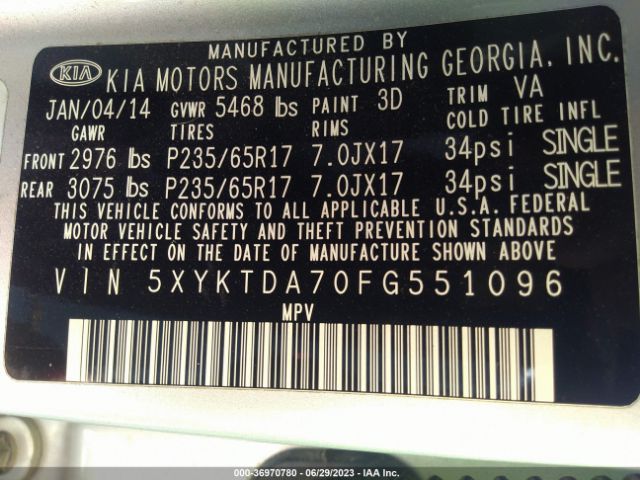 5XYKTDA70FG551096 KIA SORENTO LX