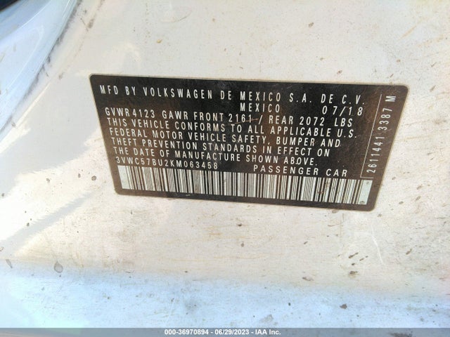 3VWC57BU2KM063458 Volkswagen Jetta S/se/r-line