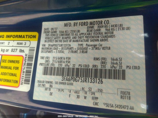 3FA6P0G75JR133126 Ford FUSION S