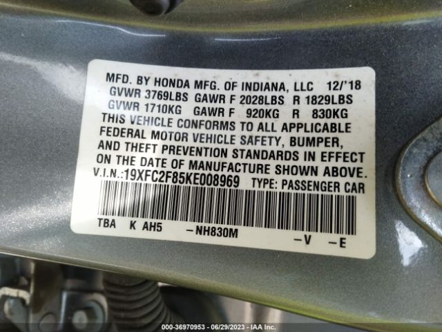 19XFC2F85KE008969 Honda Civic Sedan Sport