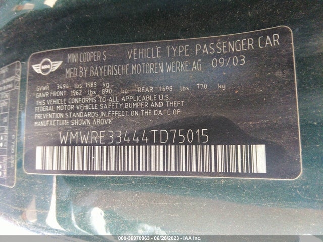 2004 MINI COOPER S WMWRE33444TD75015 Photo 8
