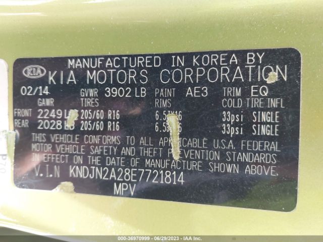 KNDJN2A28E7721814 KIA Soul Base