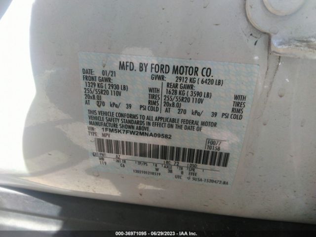 1FM5K7FW2MNA09582 Ford Explorer Limited