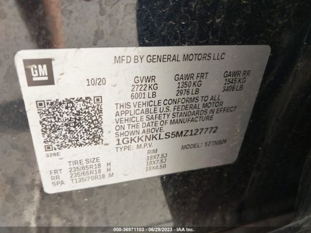 1GKKNKLS5MZ127772 GMC ACADIA SLE