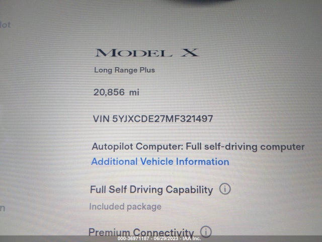 2021 Tesla Model X, VIN: 5YJXCDE27MF321497