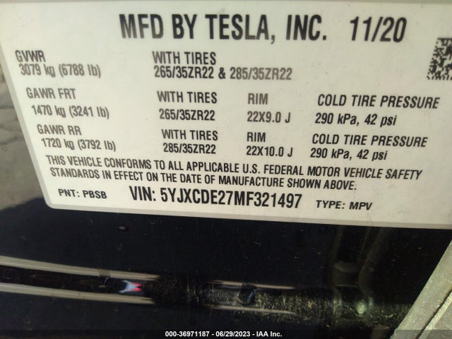 2021 Tesla Model X, VIN: 5YJXCDE27MF321497