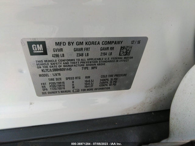 Chevrolet Trax Lt 2017 KL7CJLSB8HB091445 Image 9
