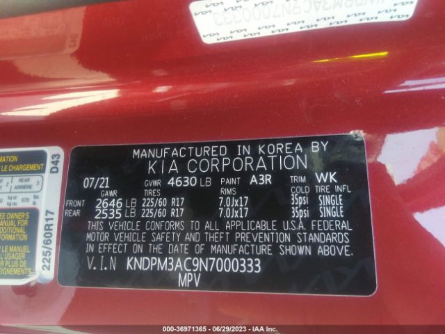 KNDPM3AC9N7000333 KIA Sportage Lx