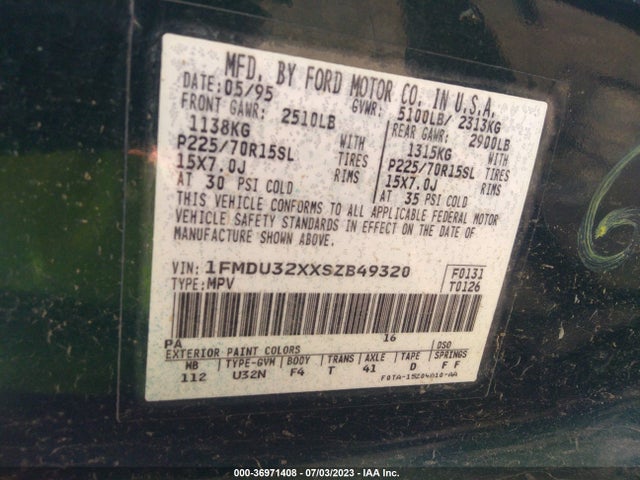 1995 FORD EXPLORER VIN: 1FMDU32XXSZB49320