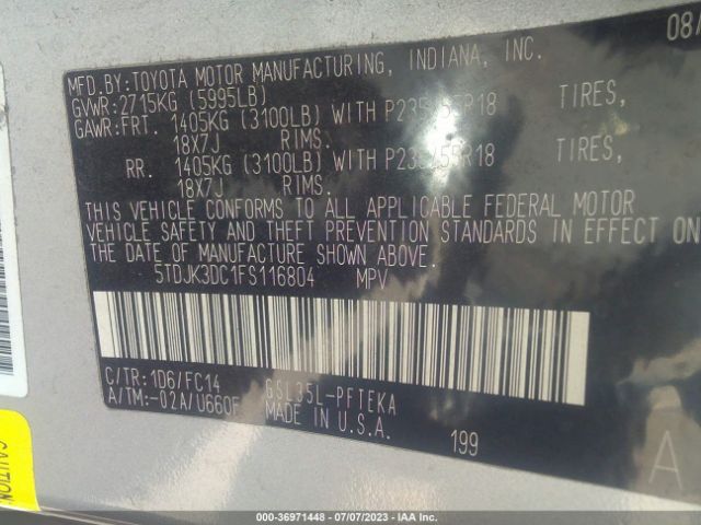 5TDJK3DC1FS116804 Toyota SIENNA LE