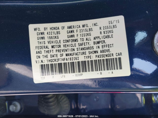 Honda Accord Sedan Ex 2015 1HGCR2F74FA192062 Image 9