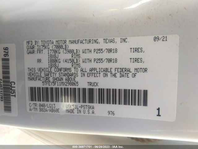 Toyota Tundra 2wd Sr5 2021 5TFEY5F11MX298065 Image 9