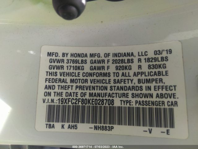 19XFC2F80KE028708 Honda Civic Sedan Sport