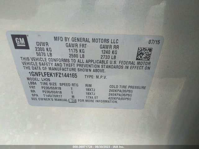 Chevrolet EQUINOX LT 2015 1GNFLFEK1FZ144165 Image 9