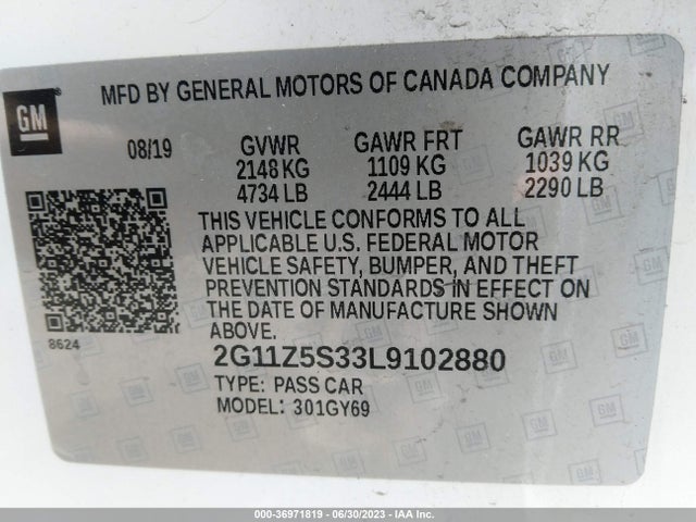 2020 CHEVROLET IMPALA FWD LT VIN: 2G11Z5S33L9102880