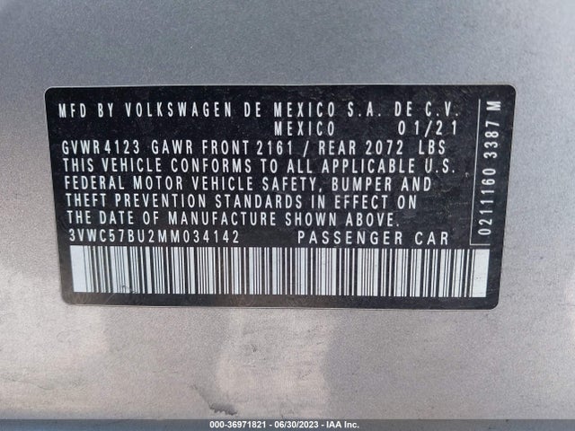 3VWC57BU2MM034142 Volkswagen Jetta S/se/r-line