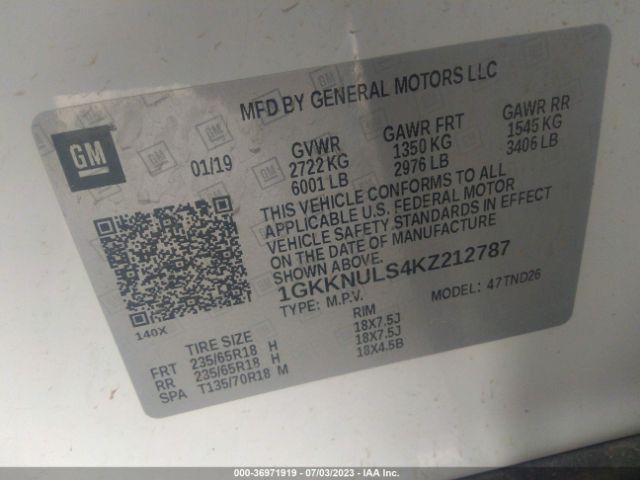 1GKKNULS4KZ212787 GMC ACADIA SLT