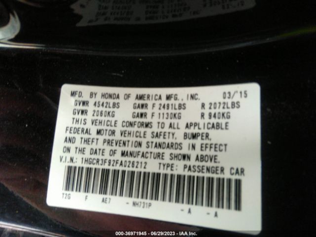 1HGCR3F92FA026212 Honda Accord Sedan Touring