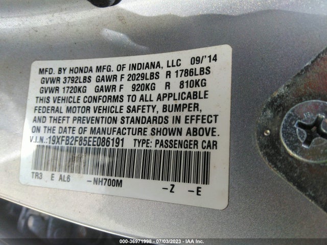 Honda Civic Sedan Ex 2014 19XFB2F85EE086191 Image 9