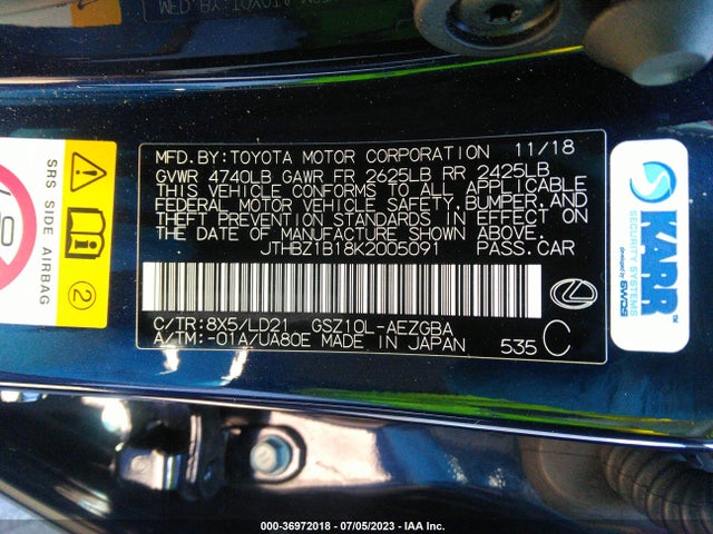 JTHBZ1B18K2005091 Lexus Es Es 350