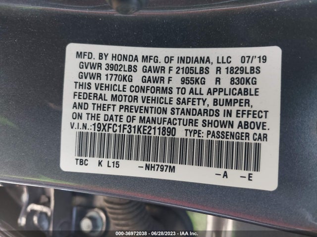 Honda Civic Sedan Ex 2019 19XFC1F31KE211890 Image 16