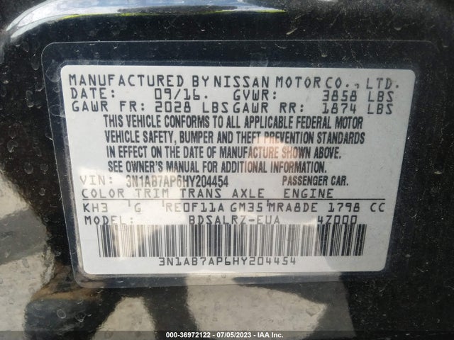 2017 NISSAN SENTRA SR VIN: 3N1AB7AP6HY204454