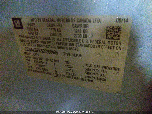 Chevrolet EQUINOX 1LT 2014 2GNALBEK5E6358489 Image 9