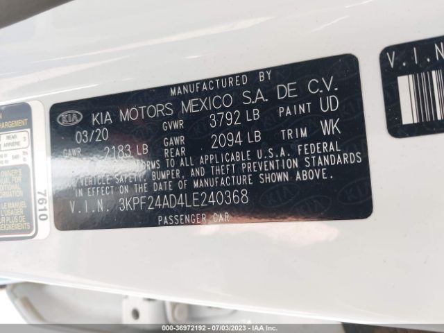 3KPF24AD4LE240368 KIA Forte Lxs