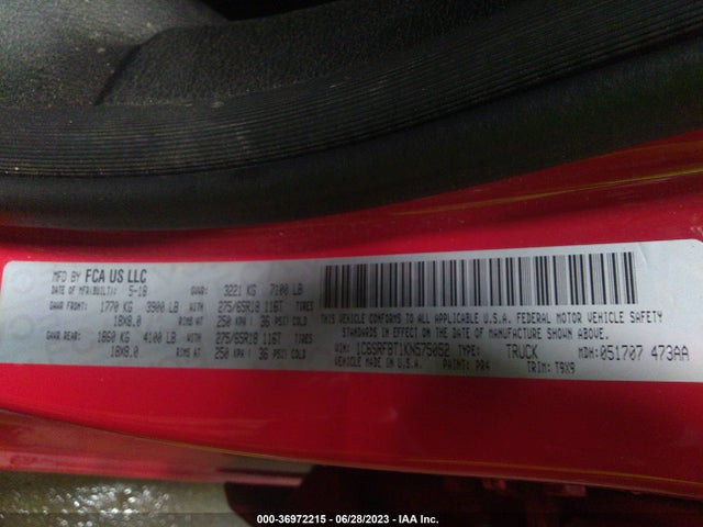 1C6SRFBT1KN575052 RAM 1500 Big Horn/lone Star