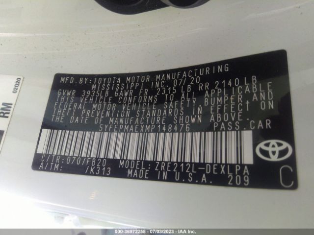 5YFEPMAEXMP148476 Toyota COROLLA LE