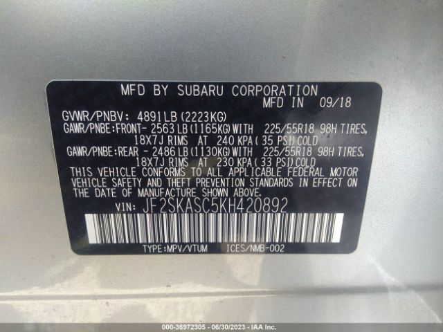JF2SKASC5KH420892 Subaru Forester Limited