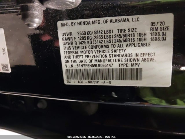 Honda Pilot Awd Ex-l 2020 5FNYF6H59LB065147 Image 9