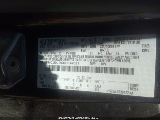 1FMCU0JDXHUE47051 Ford Escape Titanium