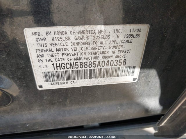 2005 HONDA ACCORD SDN EX-L VIN: 1HGCM56885A040356